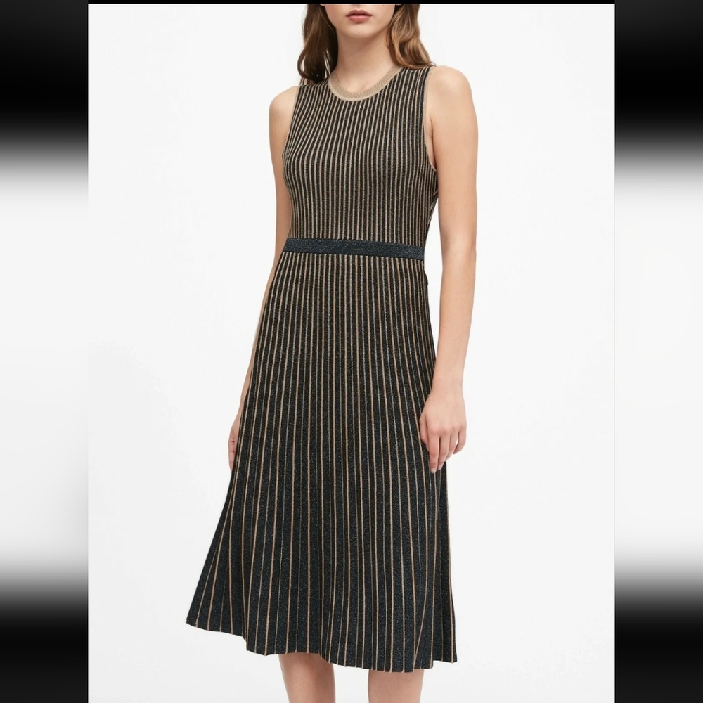 Banana Republic Metallic Stripe Sweater Dress,Black Stripe SIZE L - Picture 8 of 9
